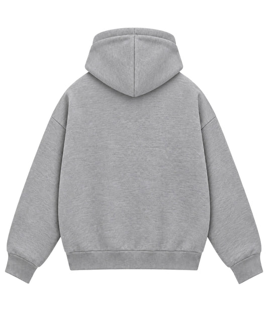 Grey Boxy Dual Zipper Hoodie Back Design