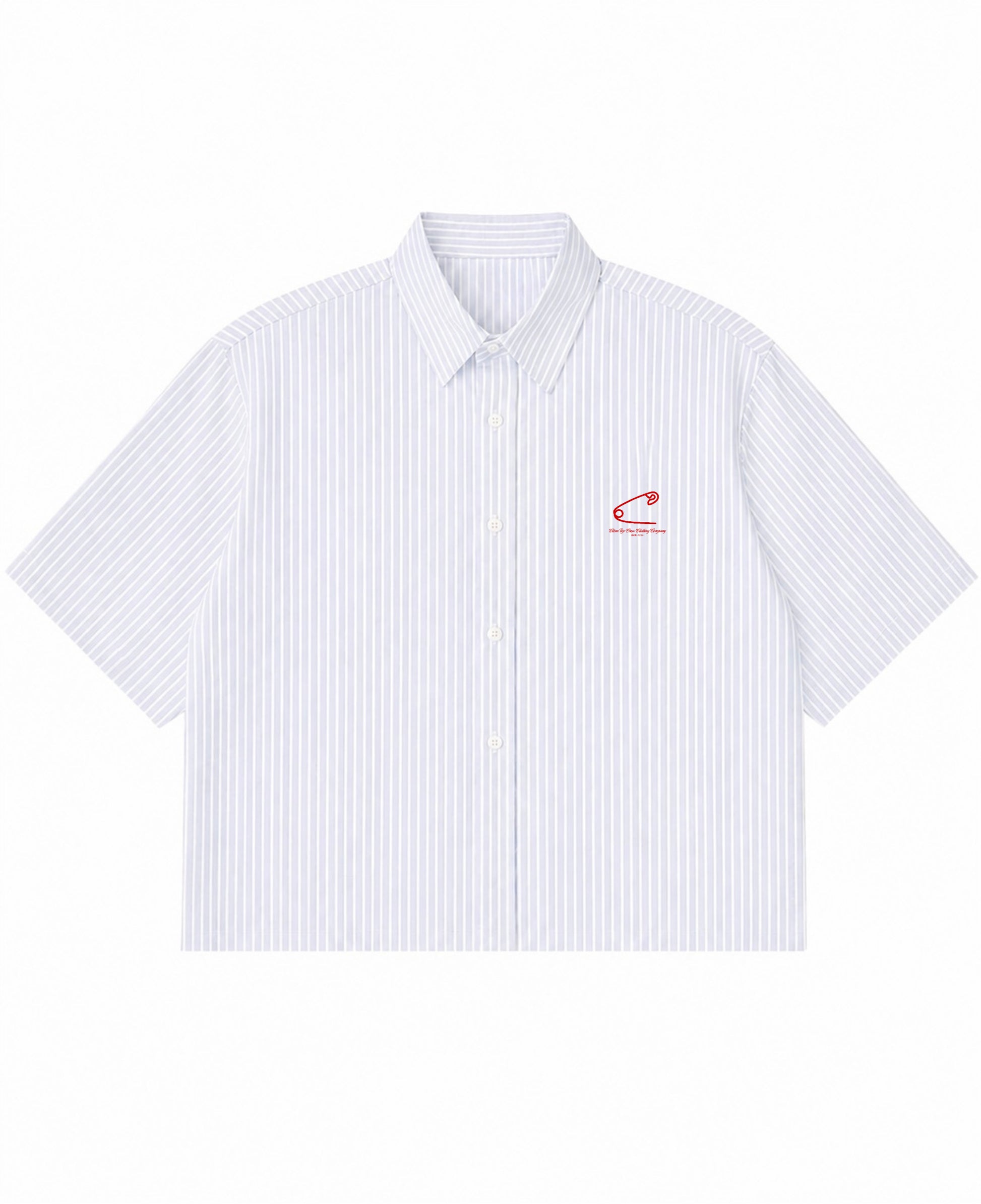 Blue Striped Oxford Boxy Shirt Front Design