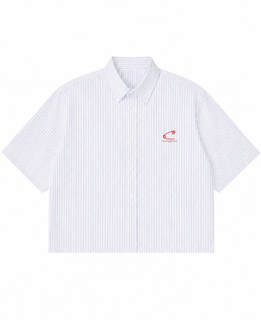 Blue Striped Oxford Boxy Shirt Front Design