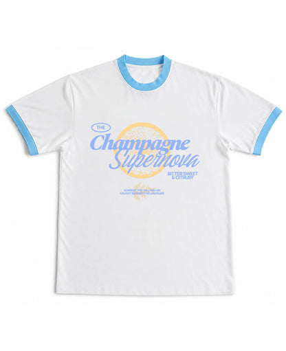 White & Sky Blue Ringer tee Front Design