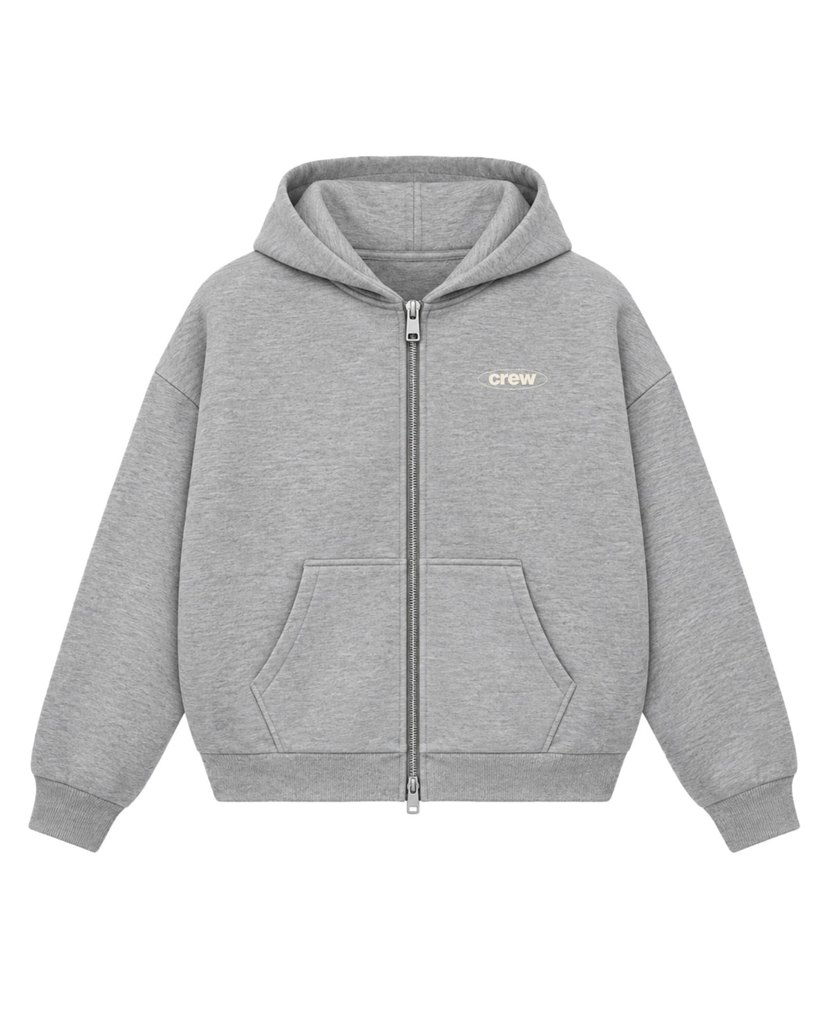 Grey Boxy Dual Zipper Hoodie Front Design