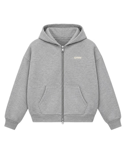 Grey Boxy Dual Zipper Hoodie Front Design