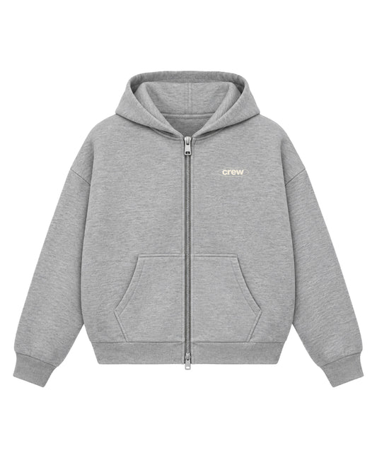Grey Boxy Dual Zipper Hoodie Front Design