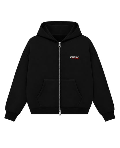 Black Boxy Dual Zipper Hoodie Front Design