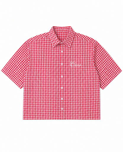 Red Picnic Oxford Boxy Shirt Front Design