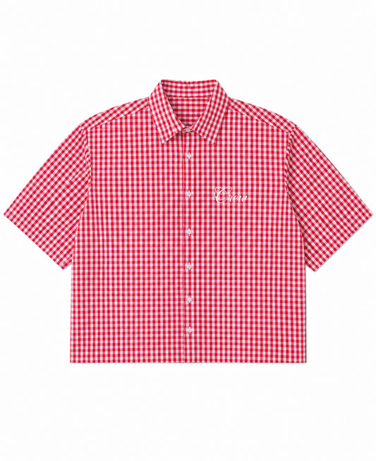 Red Picnic Oxford Boxy Shirt Front Design