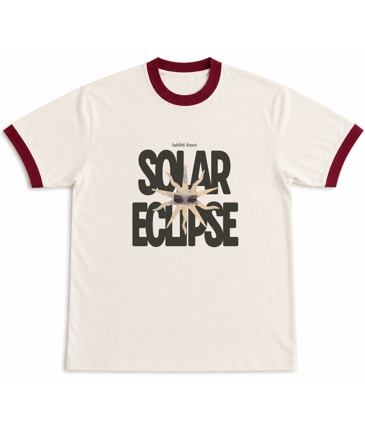 Off White & Maroon Ringer tee Front Design