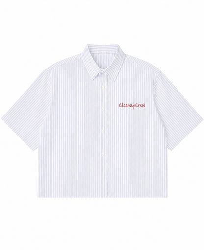 Blue Striped Oxford Boxy Shirt Front Design
