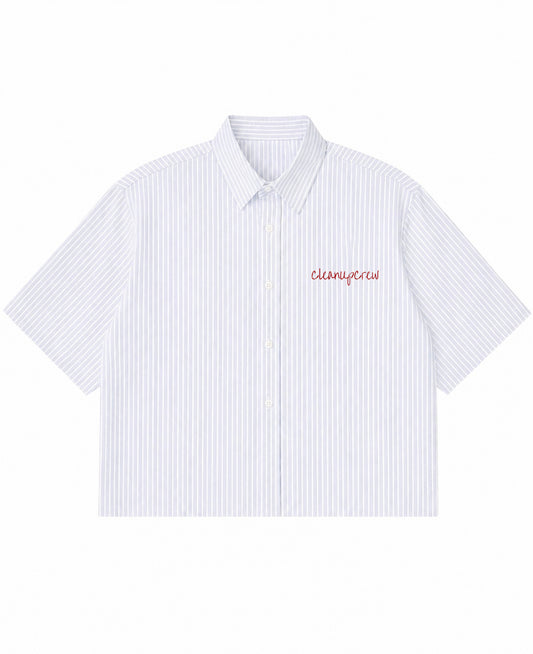 Blue Striped Oxford Boxy Shirt Front Design
